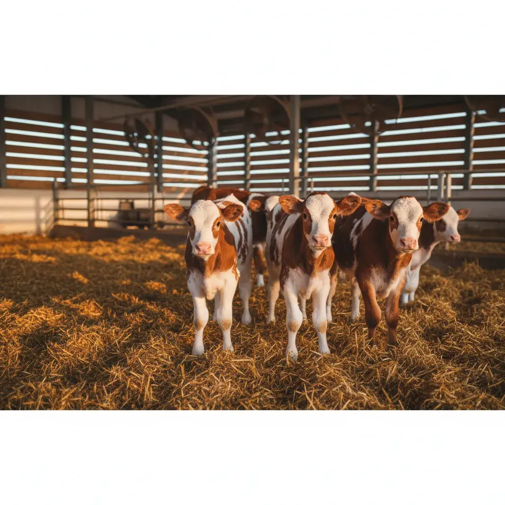 Piena šķirnes teļi kūtī