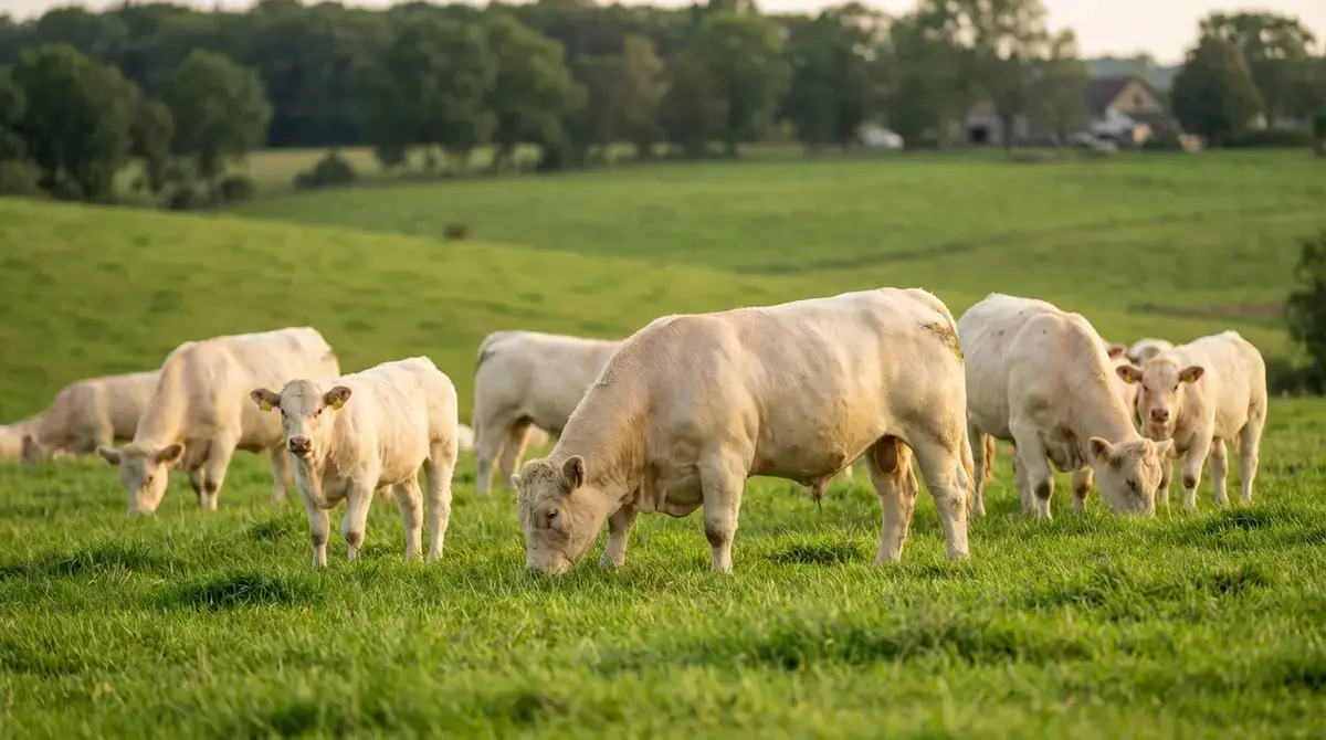 Šarolē šķirnes jaunlopi ganībās